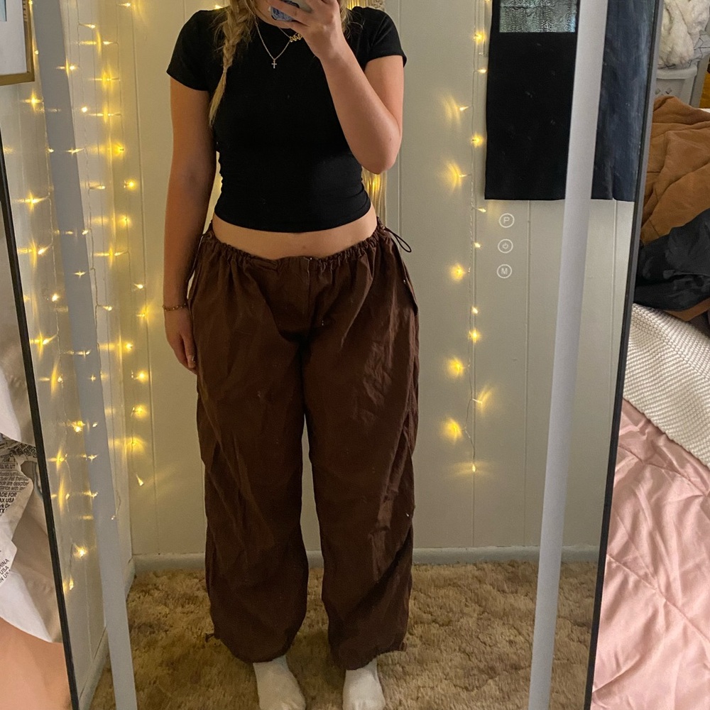 brown parachute pants
